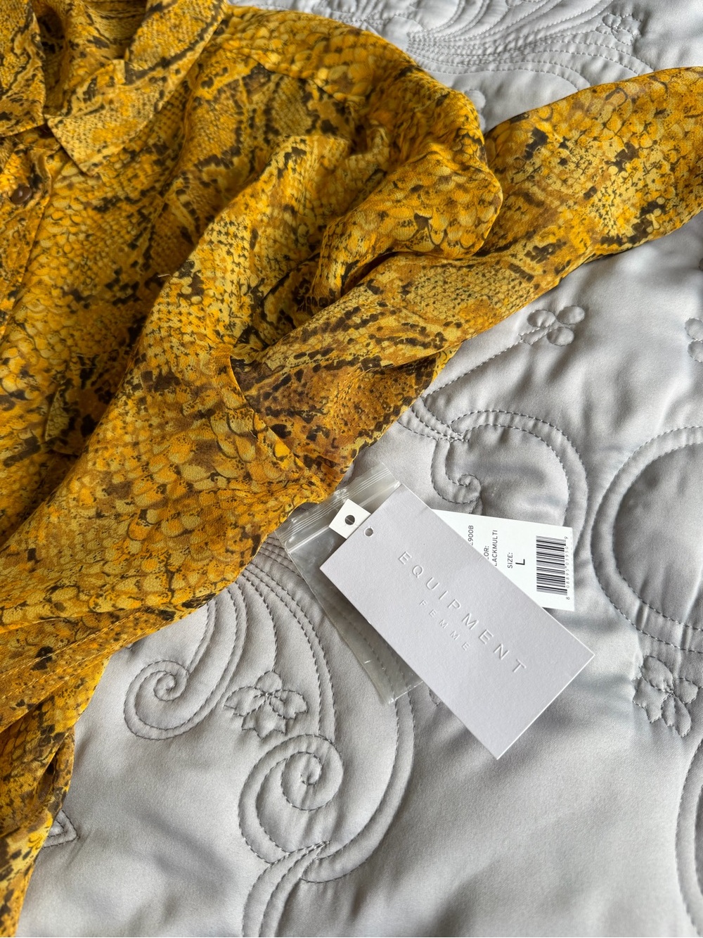 Equipment Golden Yellow Snake Print Silk Blouse with Pockets - Picture 10 of 10